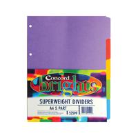 Concord Divider 5-Part A4 Heavyweight 270gsm Bright Assorted 52599/525