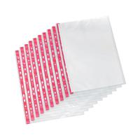 Q-Connect Delux Punched Pocket Side Opening Red Strip A4 (Pack of 25) KF01123