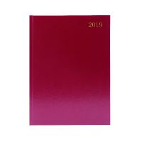 A4 2 Pages Per Day 2019 Burgundy Desk Diary KF2A4BG19