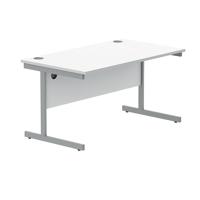 Astin Rectangular Single Upright Cantilever Desk 1400x800x730mm Arctic White/Silver KF803557