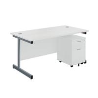 First Single Desk with 2 Drawer Pedestal 1600x800mm White/Silver KF803577