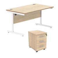 Astin Rectangular Desk 1600x800x730mm +3Drw Under Desk Pedestal Canadian Oak/Arctic White KF803807