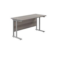 Jemini Rectangular Cantilever Desk 1400x600x730mm Grey Oak/Silver KF806332
