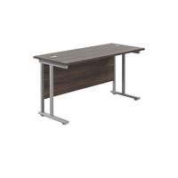 Jemini Rectangular Cantilever Desk 1400x600x730mm Dark Walnut/Silver KF806370