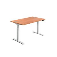 Jemini Sit/Stand Desk with Cable Ports 1200x800x630-1290mm Beech/White KF809746