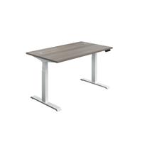 Jemini Sit/Stand Desk with Cable Ports 1400x800x630-1290mm Grey Oak/White KF809883