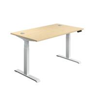 Jemini Sit/Stand Desk with Cable Ports 1600x800x630-1290mm Maple/White KF810018