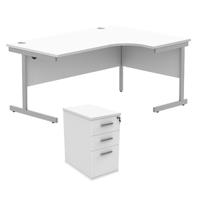 Astin Radial Right Hand SU Desk +Desk High Pedestal 1600x1200 Arctic White/Silver KF820097