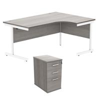 Astin Radial Right Hand SU Desk +Desk High Pedestal 1600x1200 Alaskan Grey Oak/Arctic White KF820157