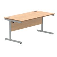 Polaris Rectangular Single Upright Cantilever Desk 1600x800x730mm Norwegian Beech/Silver KF821590