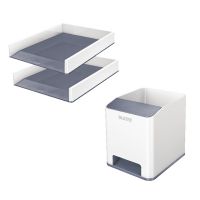 Leitz WOW Grey Letter Trays + FOC Pen Pot (2 Trays + 1 Pen Pot) LZ810797