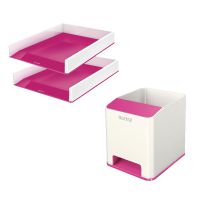 Leitz WOW Pink Letter Trays + FOC Pen Pot (2 Trays + 1 Pen Pot) LZ810798