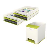 Leitz WOW Green Letter Trays + FOC Pen Pot (2 Trays + 1 Pen Pot) LZ810800