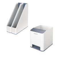Leitz WOW Grey Magazine Files + FOC Pen Pot (2 Files + 1 Pen Pot) LZ810801