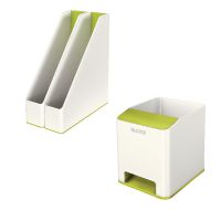 Leitz WOW Green Magazine Files + FOC Pen Pot (2 Files + 1 Pen Pot) LZ810804