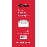 Envelopes Dl Gummed White 80Gsm (Pack of 5) POF27427