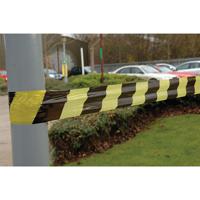 VFM Striped Tape Barrier 500m Black/Yellow (Non-adhesive, suitable for indoor or outdoor use) 304927