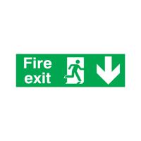Safety Sign Fire Exit Running Man Arrow Down PVC 150x450mm FX04211R