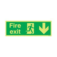 Safety Sign Niteglo Fire Exit Running Man Arrow Down 150x450mm PVC FX04211M