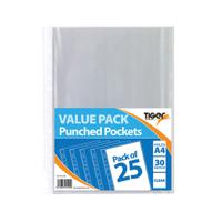 25 X A4 Punched Pockets, 30 Micron (Pack of 15)