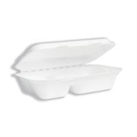 Vegware Bagasse Takeaway Box 2 Compartment 9x6 inch White (Pack of 50) B002