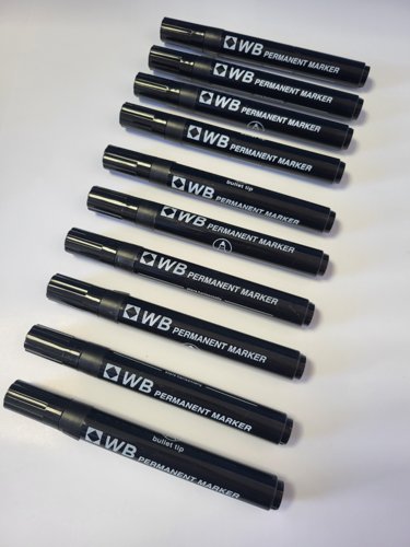 Permanent Marker Bullet Tip Black (10 Pack)