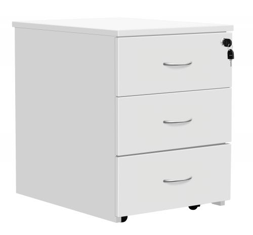 Fraction Plus 3 Drawer Low Mobile Pedestal - White