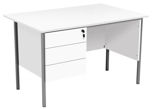 Eco 18 Rectangular Desk with Single 3 Drawer Pedestal - White