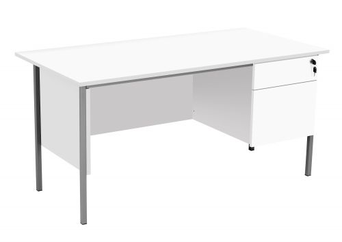 Eco 18 Rectangular Desk with Single 2 Drawer Pedestal - White