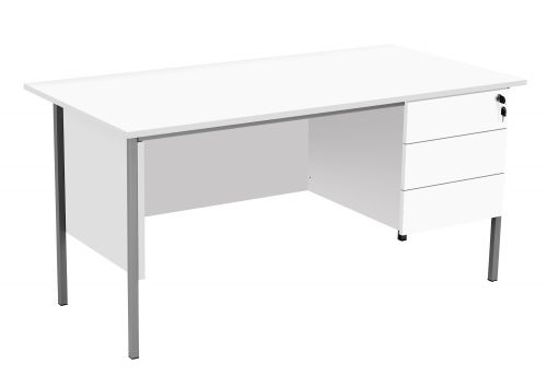 Eco 18 Rectangular Desk with Single 3 Drawer Pedestal - White