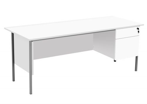 Eco 18 Rectangular Desk with Single 2 Drawer Pedestal - White