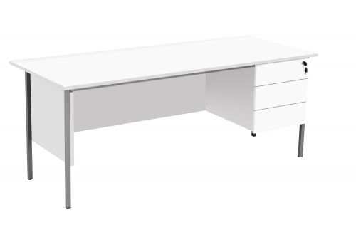 Eco 18 Rectangular Desk with Single 3 Drawer Pedestal - White