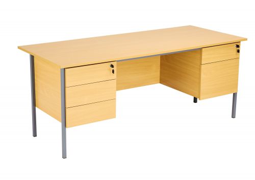 Eco 18 Rectangular Desk with Double 2 and 3 Drawer Pedestals - Oak