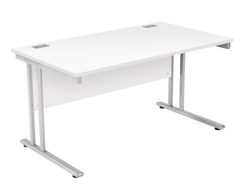 Fraction 2 Rectangular Workstation - White with Silver Frame