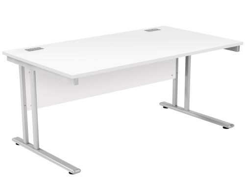 Fraction 2 Rectangular Workstation - White with Silver Frame