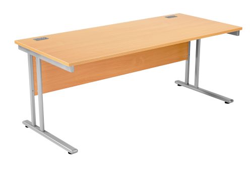 Fraction 2 Rectangular Workstation - Beech with Silver Frame