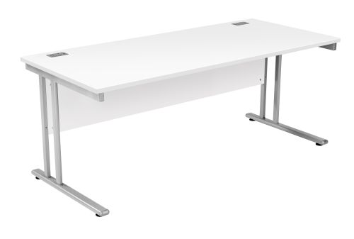Fraction 2 Rectangular Workstation - White with Silver Frame