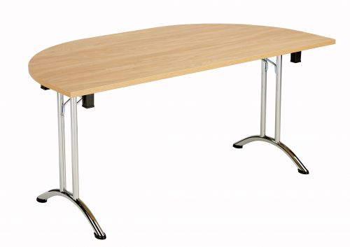 Union D-End Flip Top Meeting Table - Beech with Chrome Frame