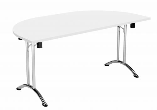 Union D-End Flip Top Meeting Table - White with Chrome Frame