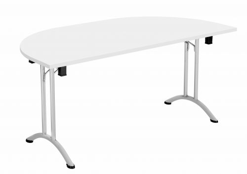 Union D-End Flip Top Meeting Table - White with Silver Frame