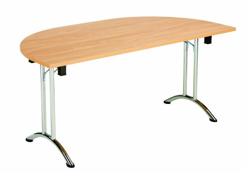 Union D-End Flip Top Meeting Table - Beech with Chrome Frame