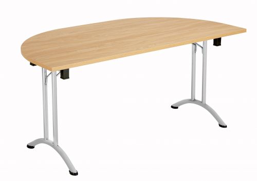 Union D-End Flip Top Meeting Table - Beech with Silver Frame