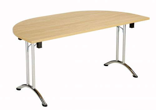 Union D-End Flip Top Meeting Table - Nova Oak with Chrome Frame