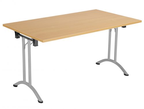 Union Rectangular Folding Meeting Table - Beech with Silver Frame