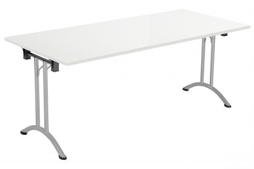 Union Rectangular Folding Meeting Table - White with Silver Frame