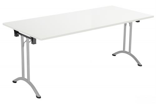 Union Rectangular Folding Meeting Table - White with Silver Frame