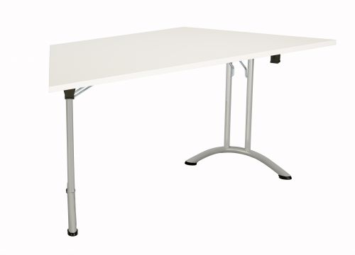 Union Trapezoidal Folding Meeting Table - White with Silver Frame