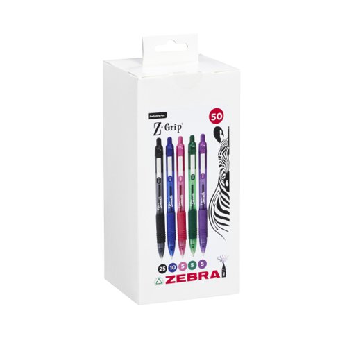 Zebra Z-Grip Smooth Ballpoint Pen 1.0mm Tip Assorted (Pack 50) - 02760