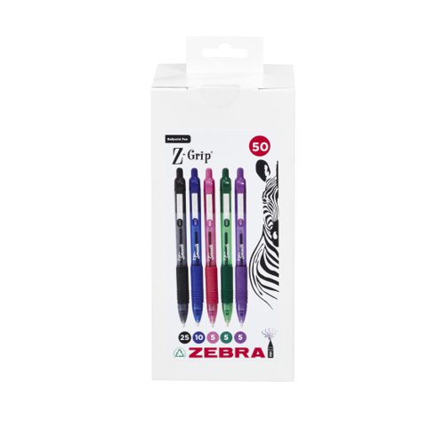 Zebra Z-Grip Smooth Ballpoint Pen 1.0mm Tip Assorted (Pack 50) - 02760