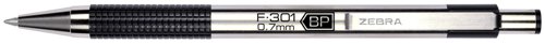 Zebra F-301 Deluxe Retractable Ballpoint Pen 1.0mm Tip 0.5mm Line Stainless Steel Barrel Black Ink - 21971